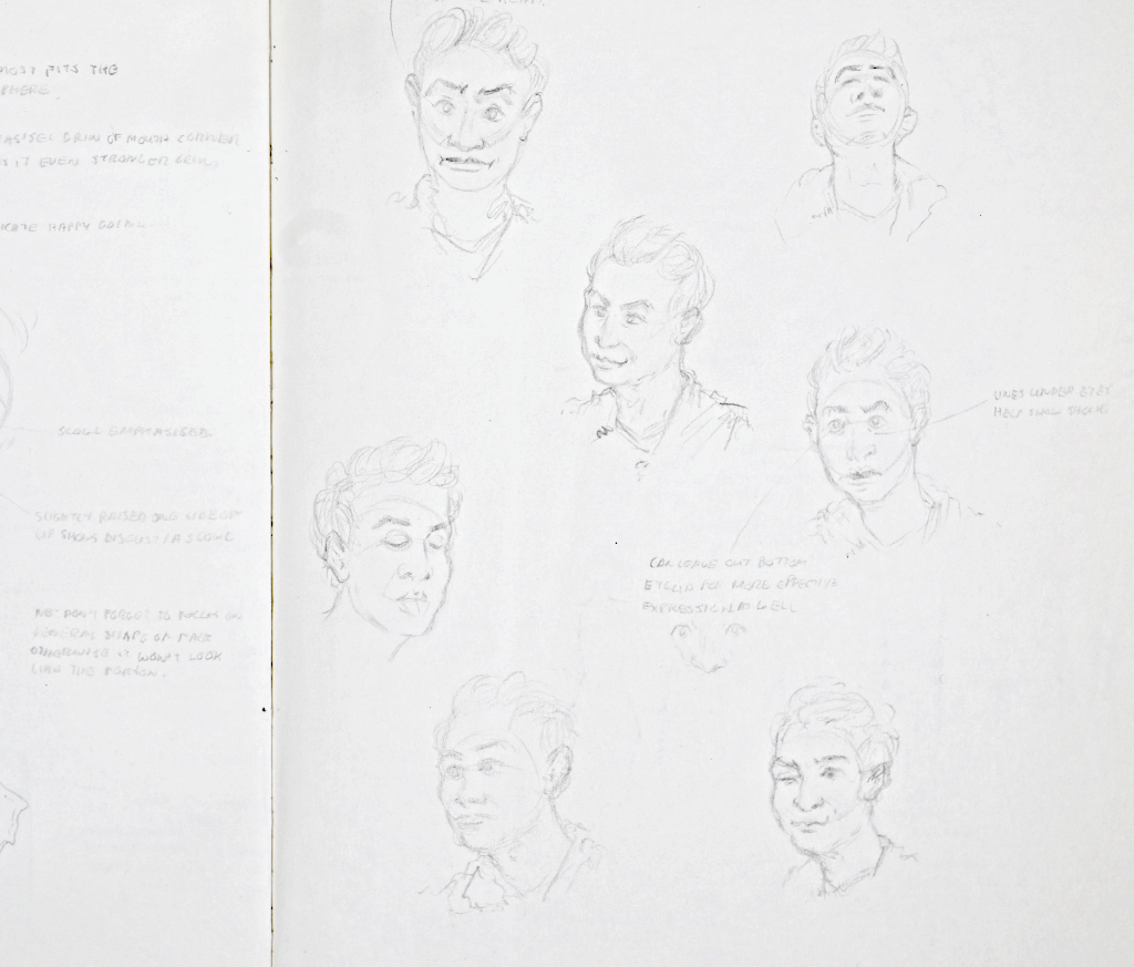 Observational drawings and anatomical studies of the head and emotions of a young man by Roberto Millan & millantv.